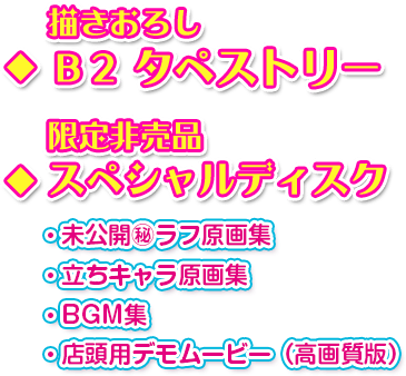 描きおろしB2タペストリー 限定品スペシャルディスク 未公開㊙ラフ原画集 立ちキャラ原画集 BGM集 店頭用デモムービー（高画質版）